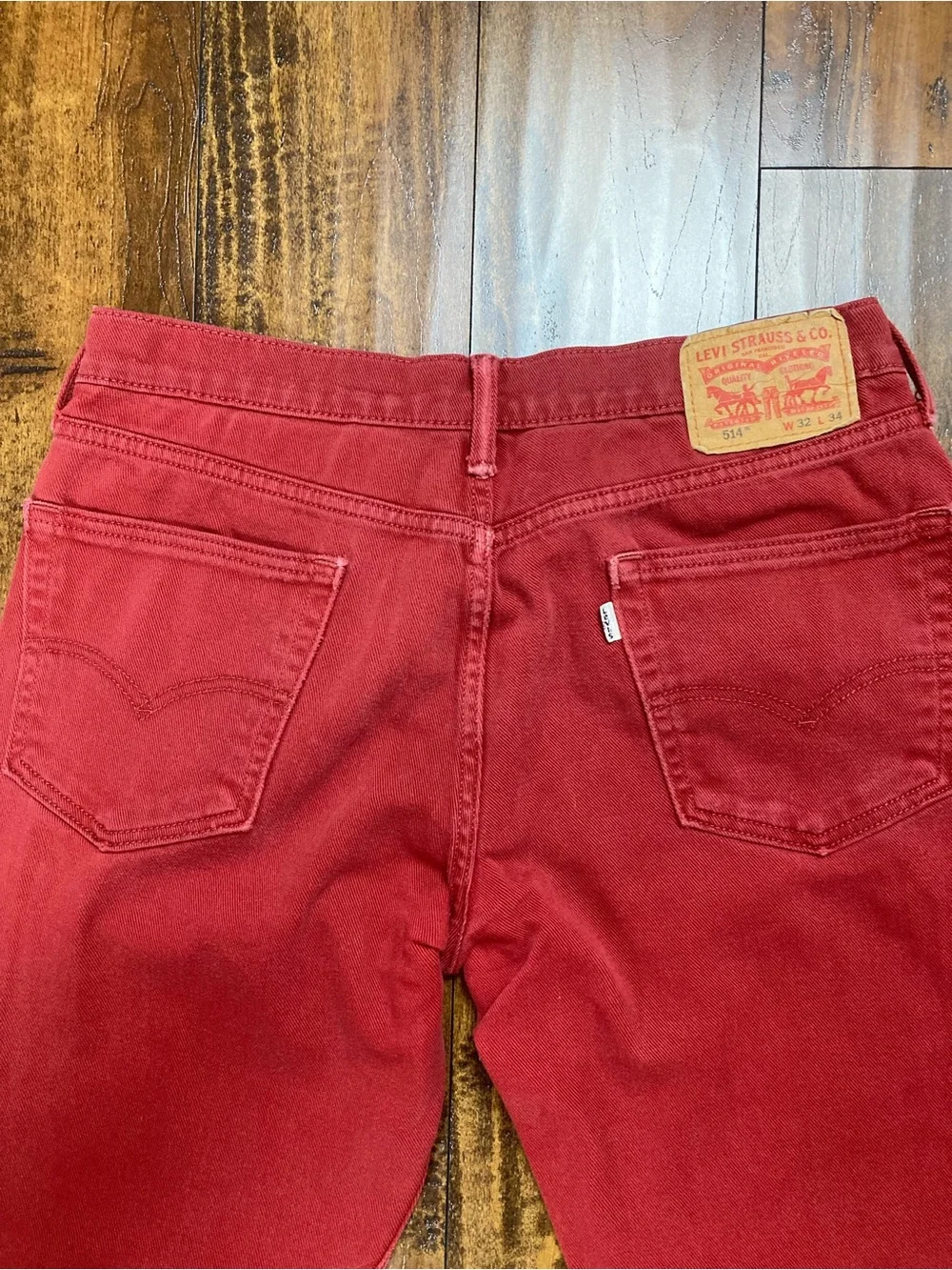 LEVI’S 514 Men’s Jeans Red Stretch Straight Leg White Tab Size 32 x 34